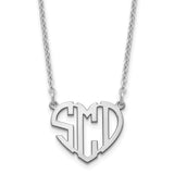 Sterling Silver/Rhodium-plated Polished Cut out Heart Monogram Necklace-WBC-XNA895SS