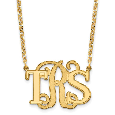Sterling Silver/Gold-plated Etched Vine and Block Monogram Necklace-WBC-XNA900GP