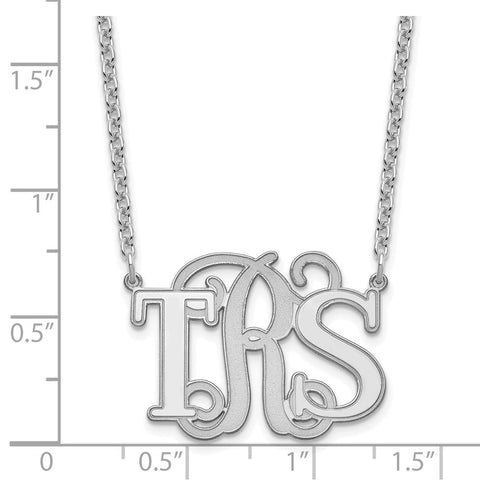Sterling Silver/Rhodium-plated Etched Vine and Block Monogram Necklace-WBC-XNA900SS