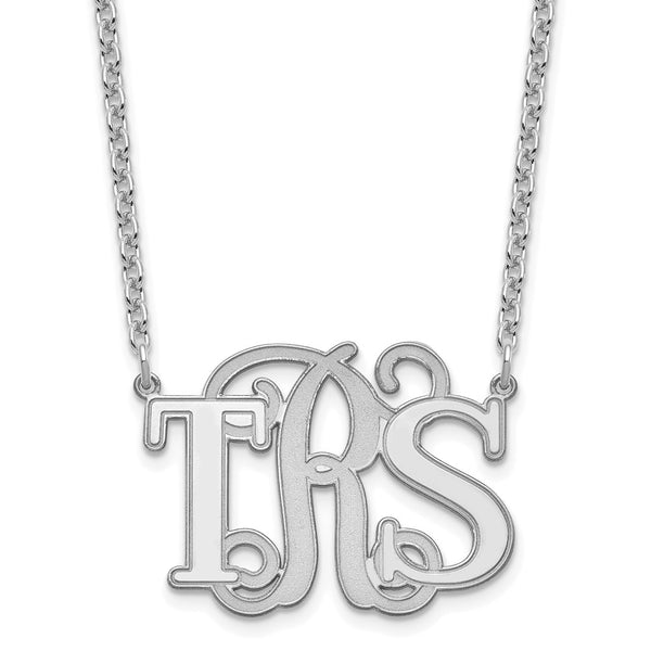 Sterling Silver/Rhodium-plated Etched Vine and Block Monogram Necklace-WBC-XNA900SS