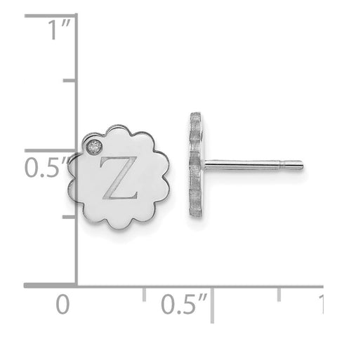 10KW Initial Flower with Diamond Post Earrings-WBC-10XNE154W