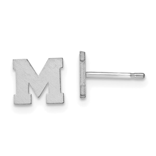 10KW Brushed Initial Letter M Post Earrings-WBC-10XNE45W/M