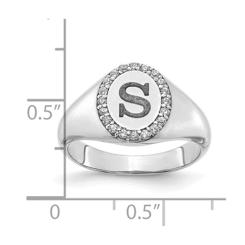 10KW Initial Oval with Diamond Classic Signet Ring-WBC-10XNR107W