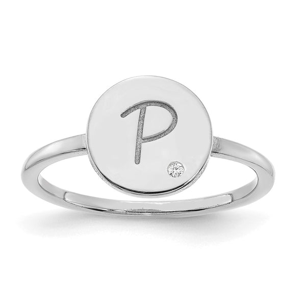 10KW Initial Circle with Diamond Signet Ring-WBC-10XNR115W