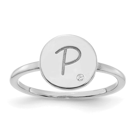 10KW Initial Circle with Diamond Signet Ring-WBC-10XNR115W