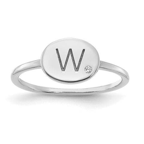 10KW Initial Oval with Diamond Signet Ring-WBC-10XNR123W