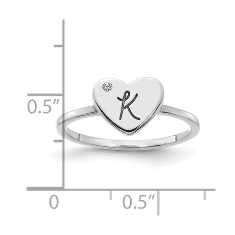 10KW Initial Heart with Diamond Signet Ring-WBC-10XNR125W