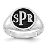 10KW Polished with Antiqued Background Monogram Signet Ring-WBC-10XNR44W