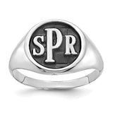 10KW Polished with Antiqued Background Monogram Signet Ring-WBC-10XNR47W