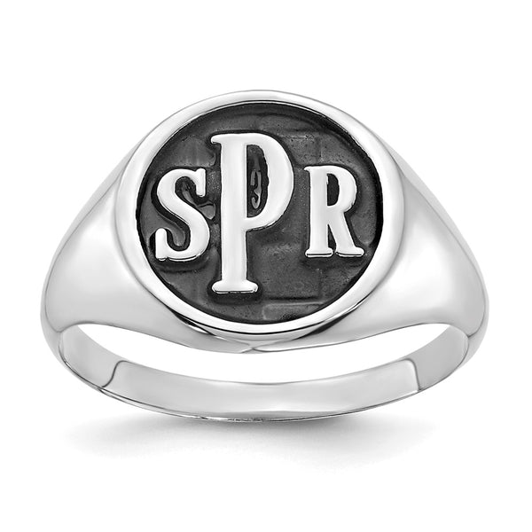 10KW Polished with Antiqued Background Monogram Signet Ring-WBC-10XNR47W