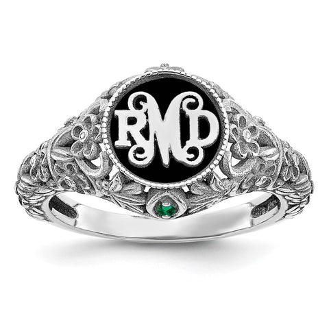 10KW Filigree with 1.5mm Birthstones Monogram Ring-WBC-10XNR82W