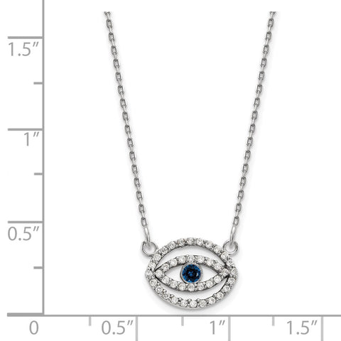 14k White Gold Small Necklace Diamond and Sapphire Gold Halo Evil Eye-WBC-XP5036WS/A