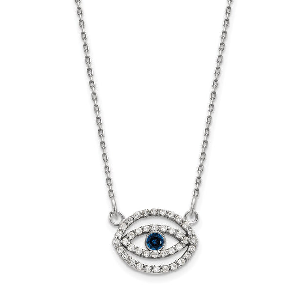 14k White Gold Small Necklace Diamond and Sapphire Gold Halo Evil Eye-WBC-XP5036WS/A