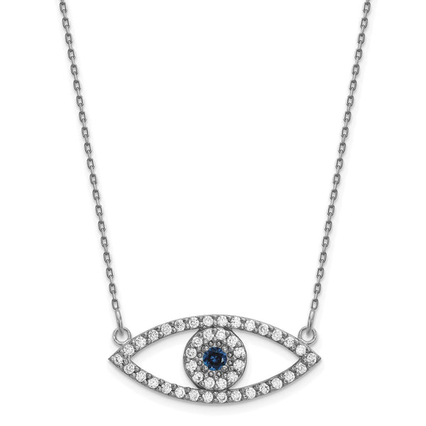 14k White Gold Medium Necklace Diamond and Sapphire Evil Eye-WBC-XP5045WS/A