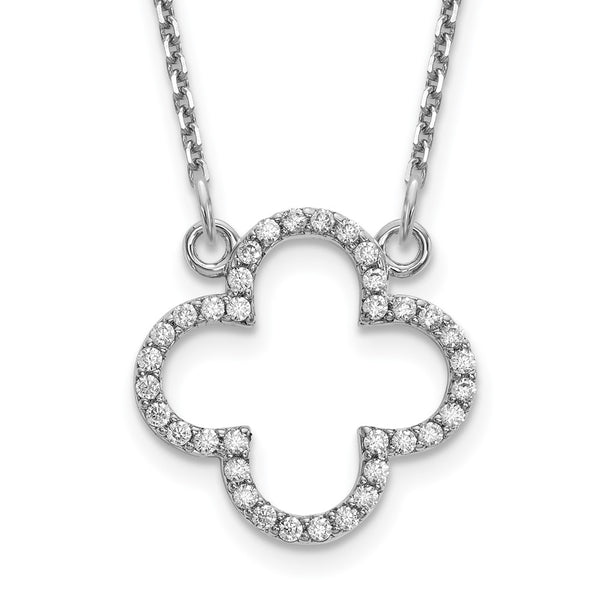 14k White Gold Small Diamond Quatrefoil Design Necklace-WBC-XP5050WAA