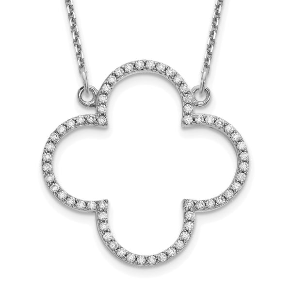 14k White Gold Medium Diamond Quatrefoil Design Necklace-WBC-XP5051WVS